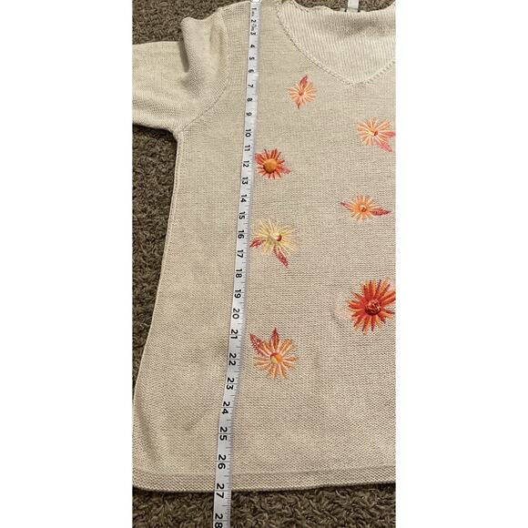 J Jill Sweater Sz Small Beige Embroidered Floral Linen Blend Lightweight Comfy - Picture 13 of 14